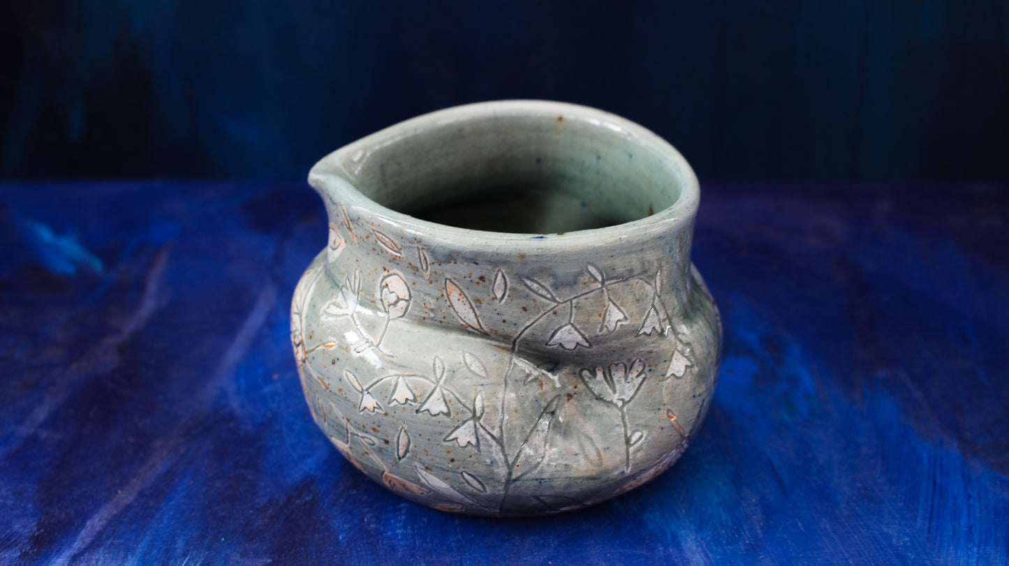 13oz Golden Teal Moth Pinch Pitcher Woodfired
